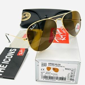 Ray-Ban Gold Frame Brown Polarized Lens Aviator Sunglasses RB3025 001/57